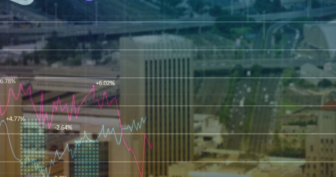 Digital Financial Data Over Cityscape Representing Global Business
