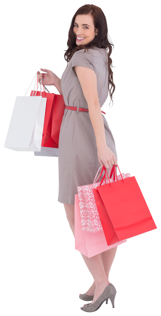 Elegant brunette with shopping bags, transparent background - Download Free Stock Images Pikwizard.com