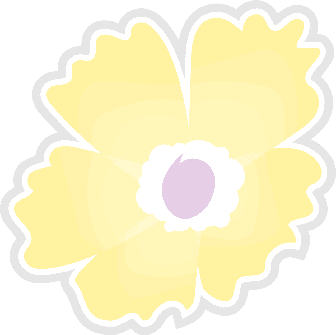 Flat Yellow Flower with White Outline on Transparent Background