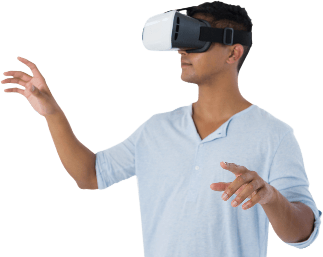 Young Man Immersed in Virtual Reality Experience, Transparent