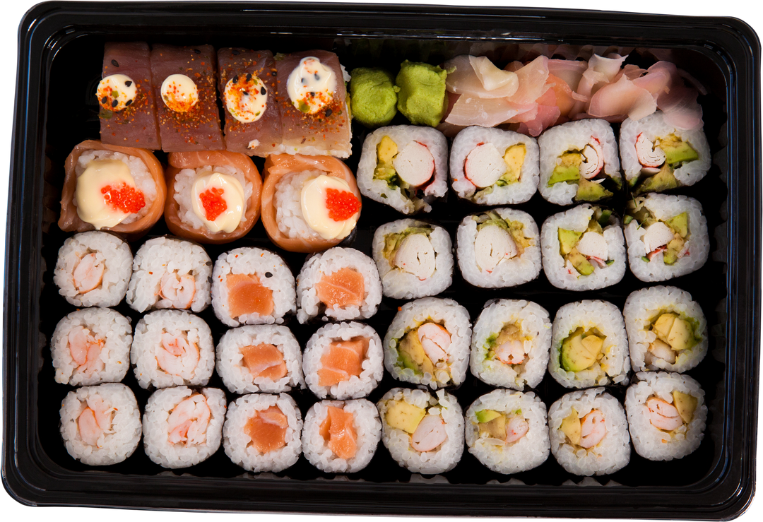 High Angle View of Fresh Assorted Transparent Sushi in Tray - Download Free Stock Images Pikwizard.com