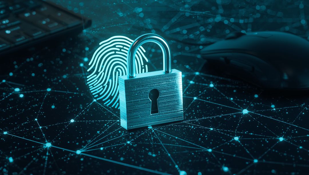 Cybersecurity Concept with Padlock and Digital Fingerprint Icon