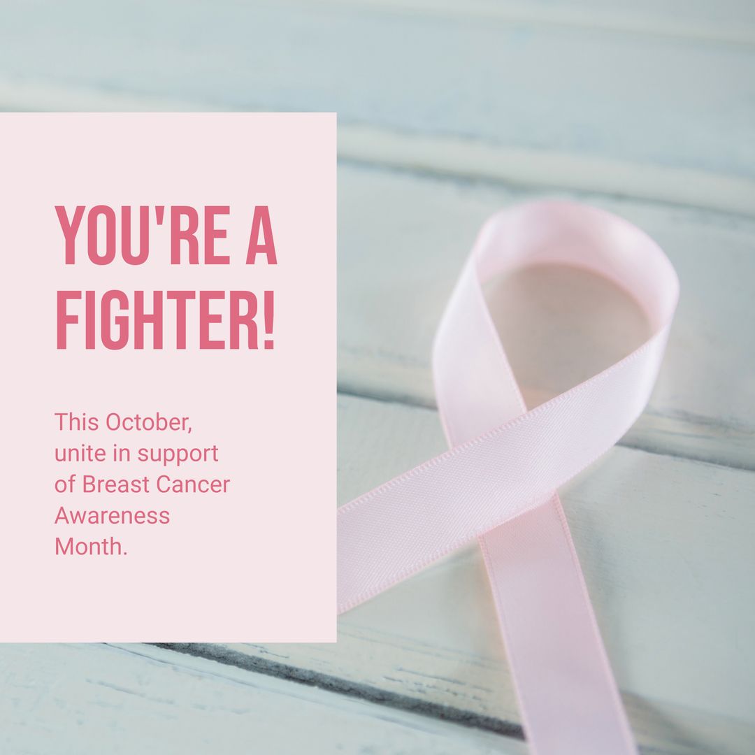 Breast Cancer Awareness Month Support Ribbon on Table with Motivational Text - Download Free Stock Templates Pikwizard.com