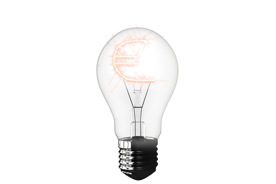 Transparent Light Bulb with Glowing Euro Symbol