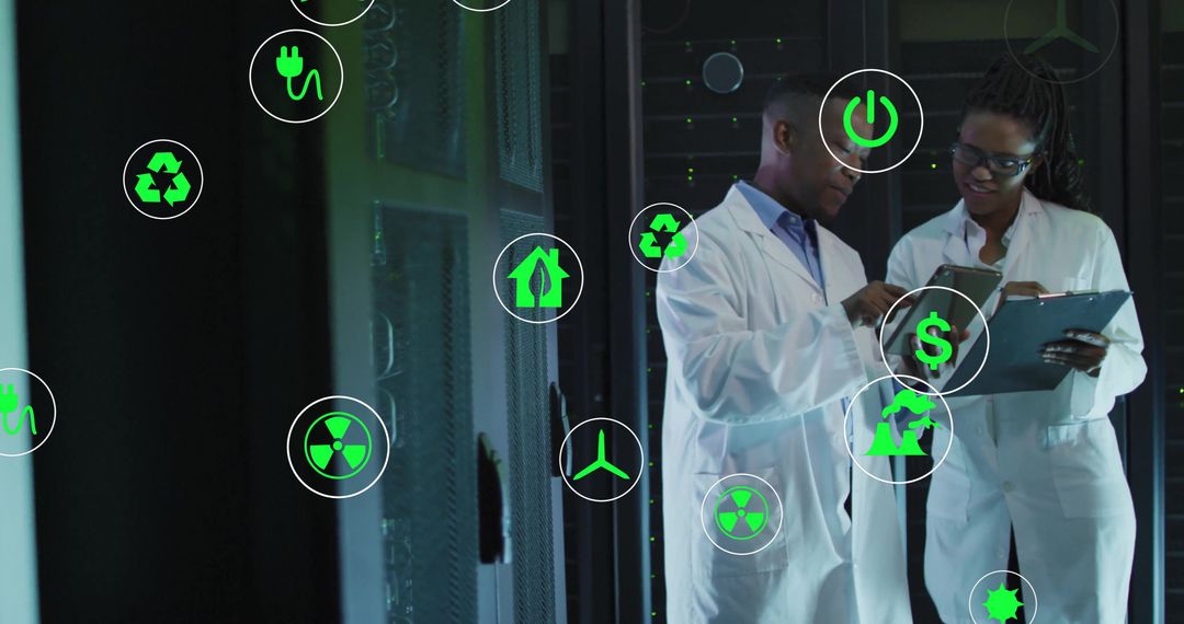 Researchers Analyzing Sustainability Data in Technology Lab