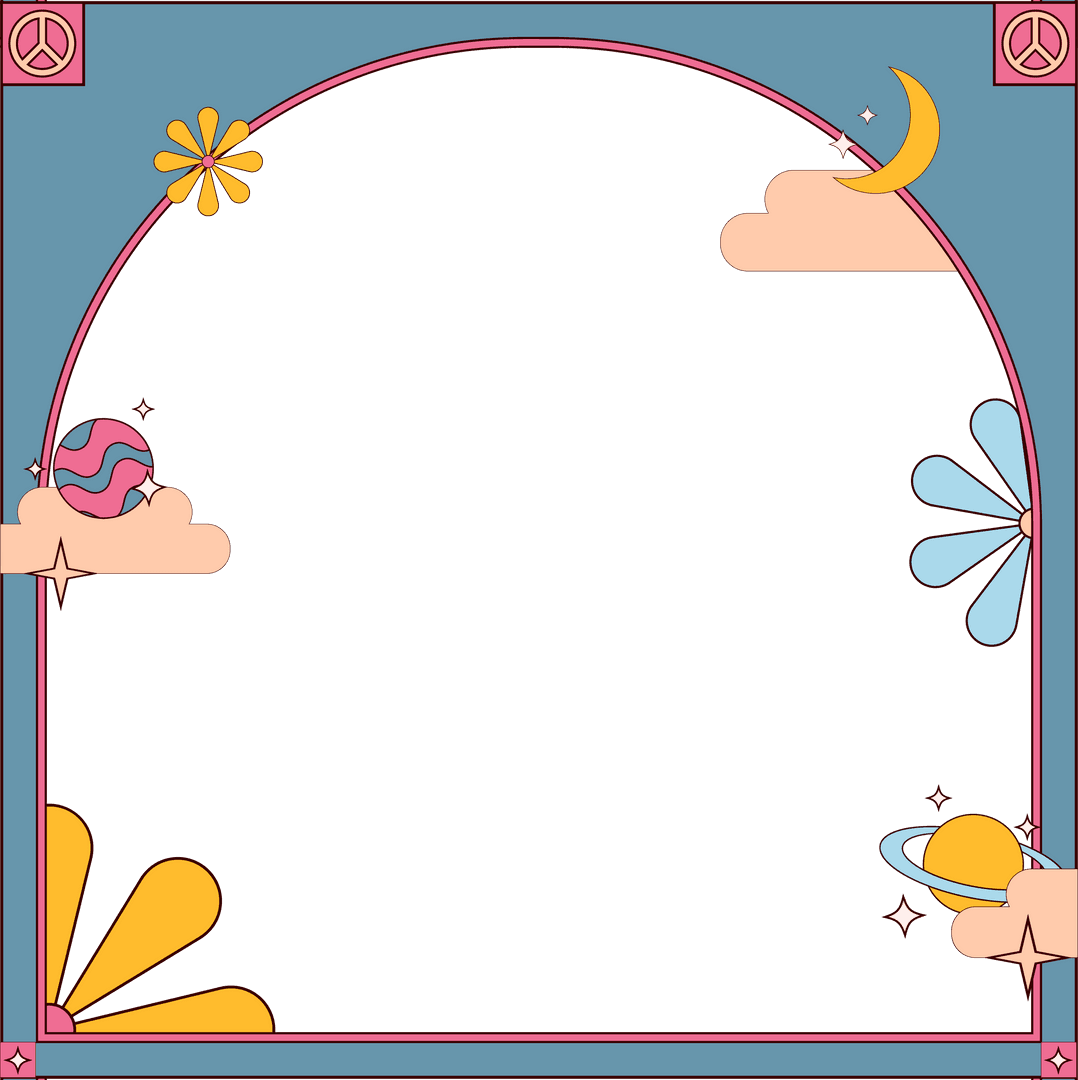 Psychedelic Ornamental Frame with Floral and Cosmic Motifs Transparent