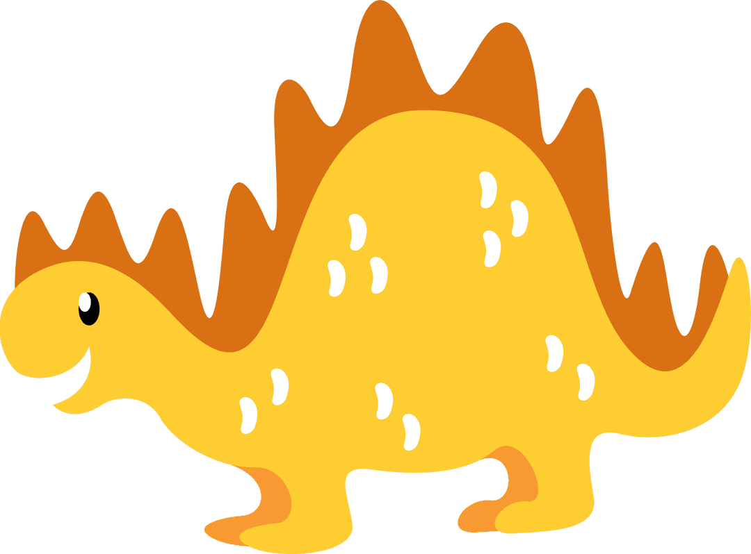 Cartoon Dinosaur Character with Orange Spines on Transparent Background