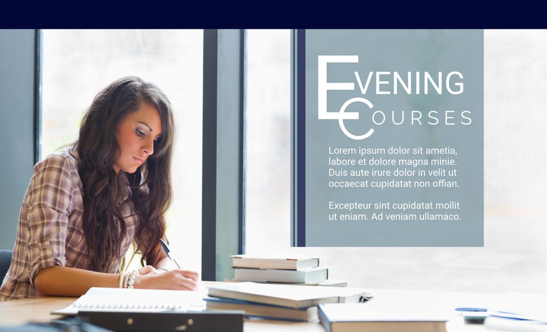 Focused Woman Studying for Evening Courses Promotion