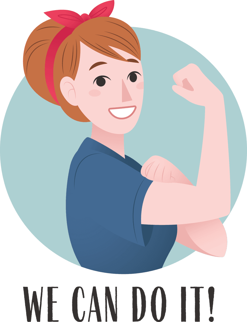 Strong Woman with 'We Can Do It' Text on Transparent Background