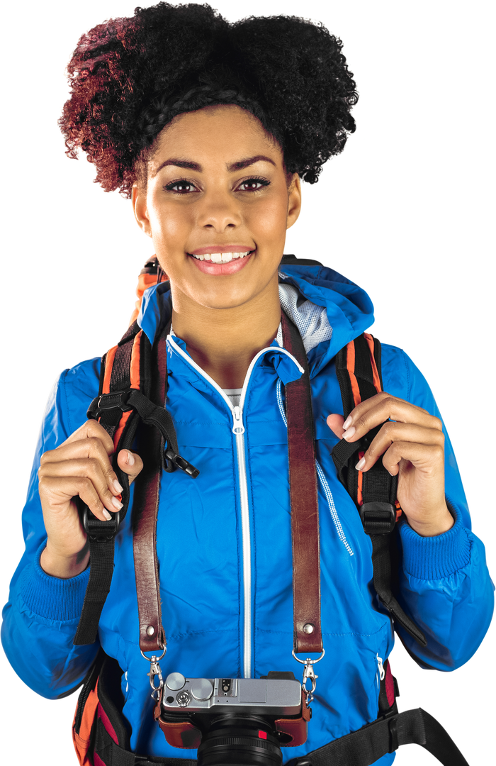 Enthusiastic Female Hiker with Backpack and Camera Transparent Background - Download Free Stock Images Pikwizard.com