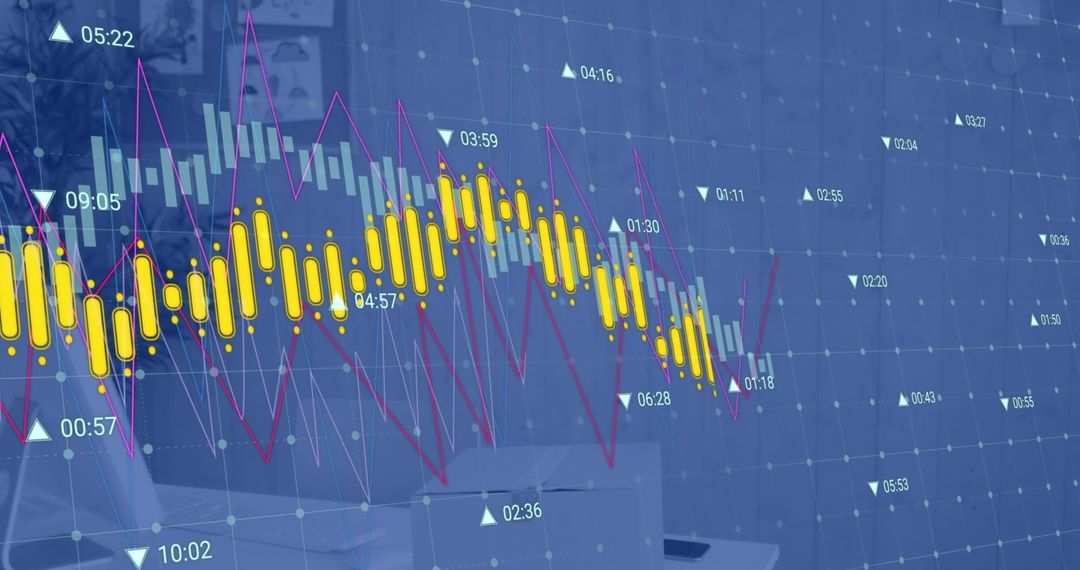 Digital Financial Data Overlaid on Office Desk