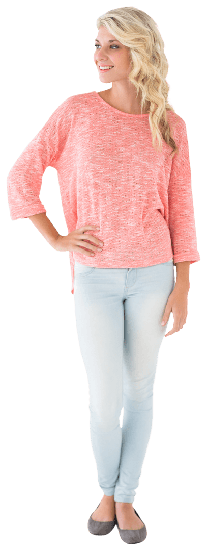 Smiling Blonde Woman in Casual Outfit with Transparent Background