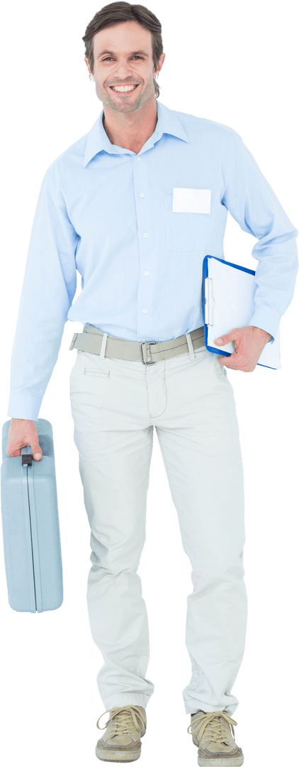Confident Supervisor with Toolbox and Clipboard on Transparent Background