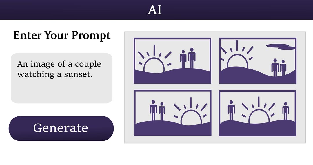 AI Concept With Sunset Illustrations and Brain Image