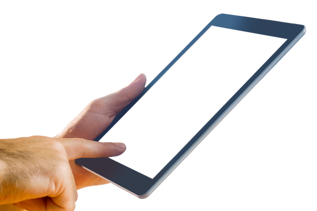 Caucasian Hands Using Tablet on Transparent Background