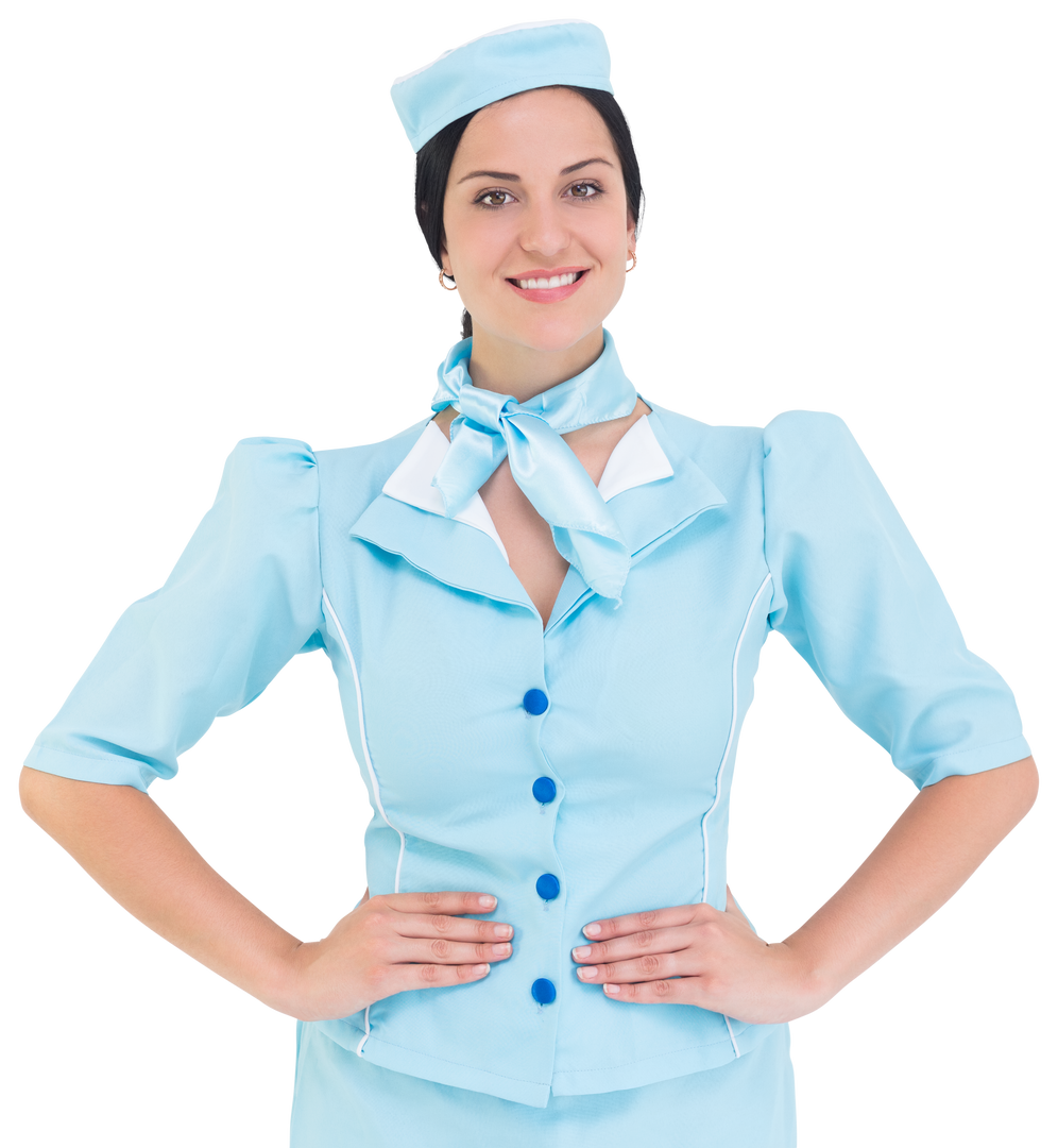 Transparent Background Smiling Airline Hostess in Blue Uniform - Download Free Stock Images Pikwizard.com