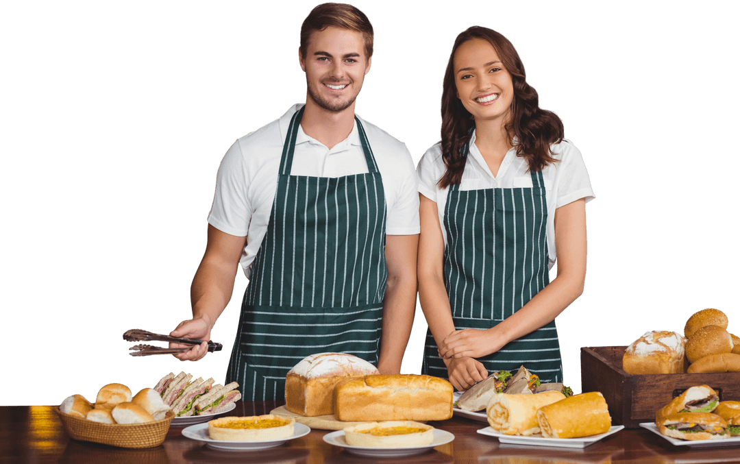Transparent Bakery Coworkers Presenting Fresh Baked Goods