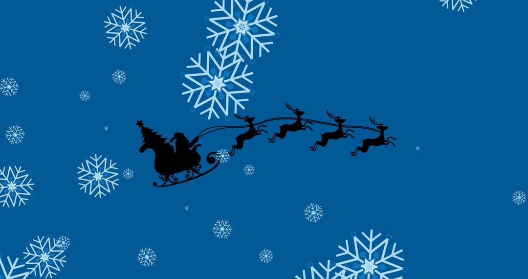 Santa's Sleigh and Reindeer with Snowflakes Winter Design
