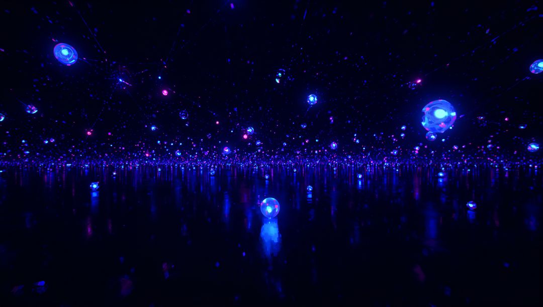 Hovering Luminous Orb in Futuristic Digital Cosmos