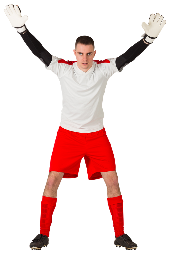 Transparent Background Soccer Goalkeeper in Red and White Jersey Ready to Catch - Download Free Stock Images Pikwizard.com