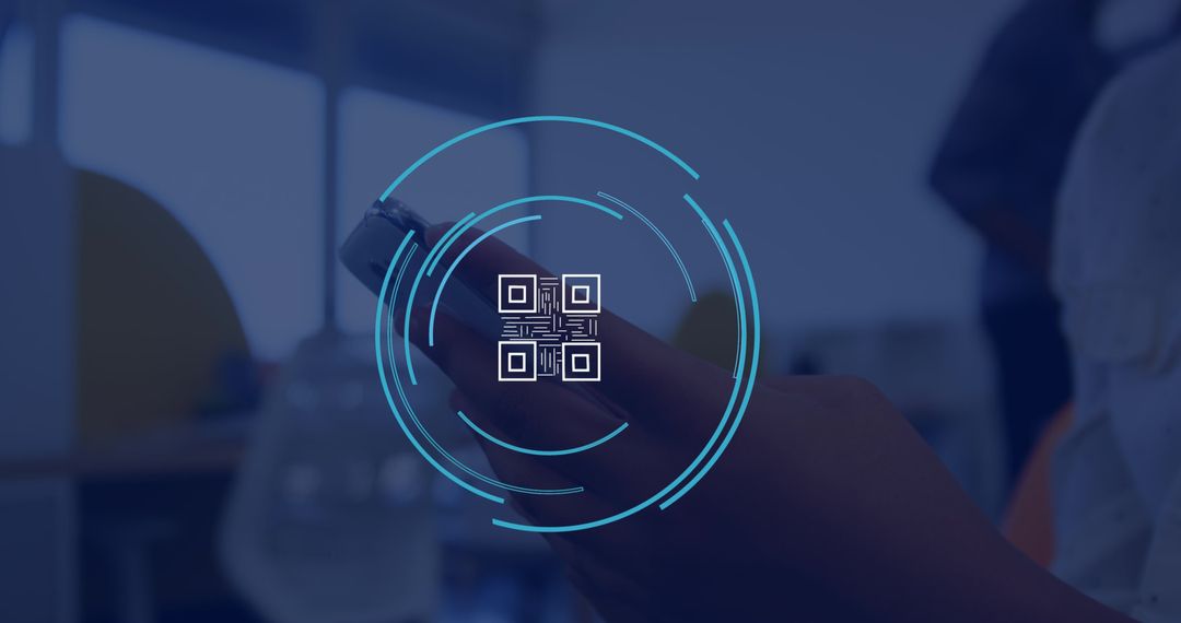 QR Code with Businesswoman on Smartphone in Modern Office