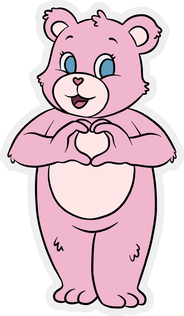Cartoon Pink Teddy Bear Forming Heart Shape on Transparent Background