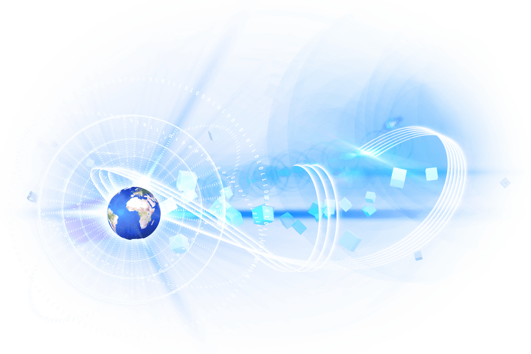 Futuristic Earth with Data Streams on Transparent Background