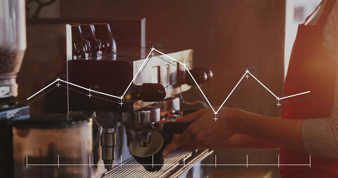 Barista Brewing Espresso with Data Analytics Overlay