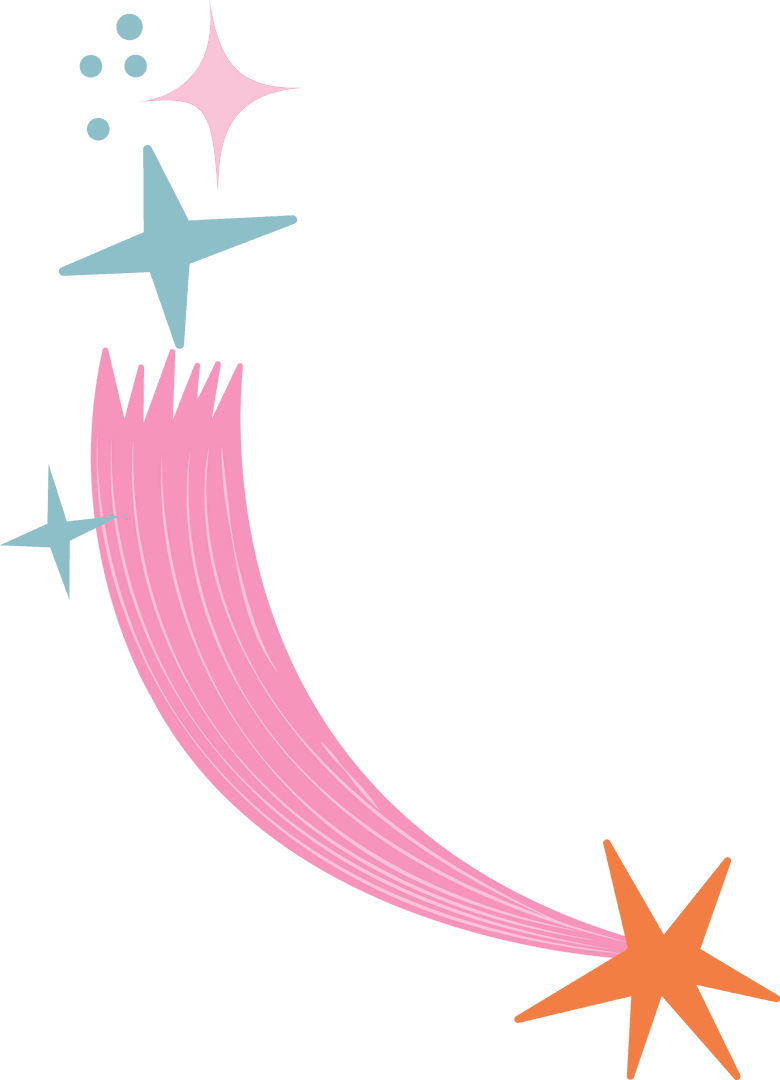 Celestial Orange Star with Pink Tail and Sparkles on Transparent