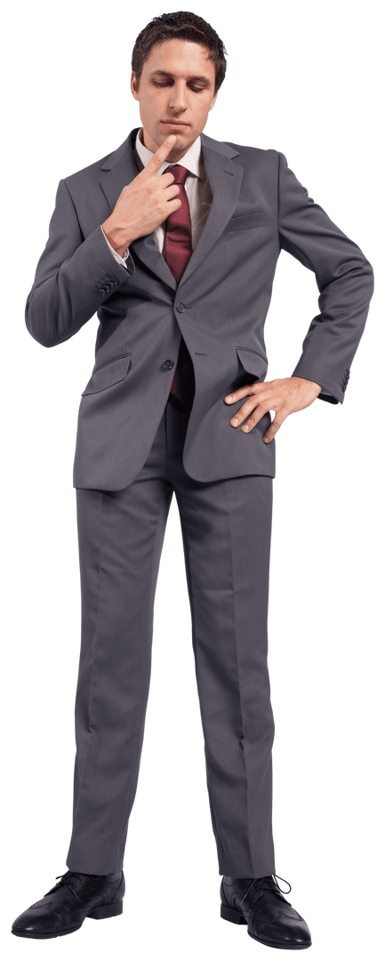 Thoughtful Businessman on Transparent Background for Virtual Interface