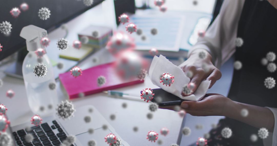 Sanitizing Smartphone in Office during Pandemic with Virus Conceptual Overlay