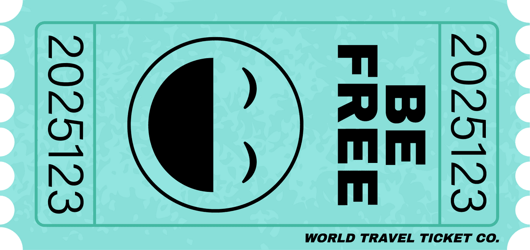 Transparent Flat Turquoise Travel Ticket with Emoticon