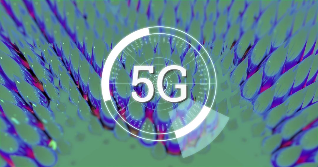 5G Network Technology Spinning Hologram over Colorful Abstract Background
