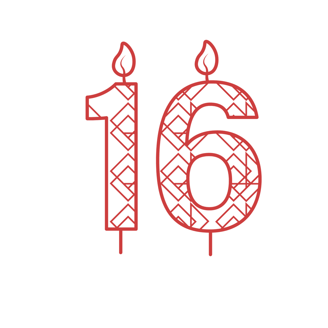 Transparent Red Number 16 Birthday Candle with Pattern Design
