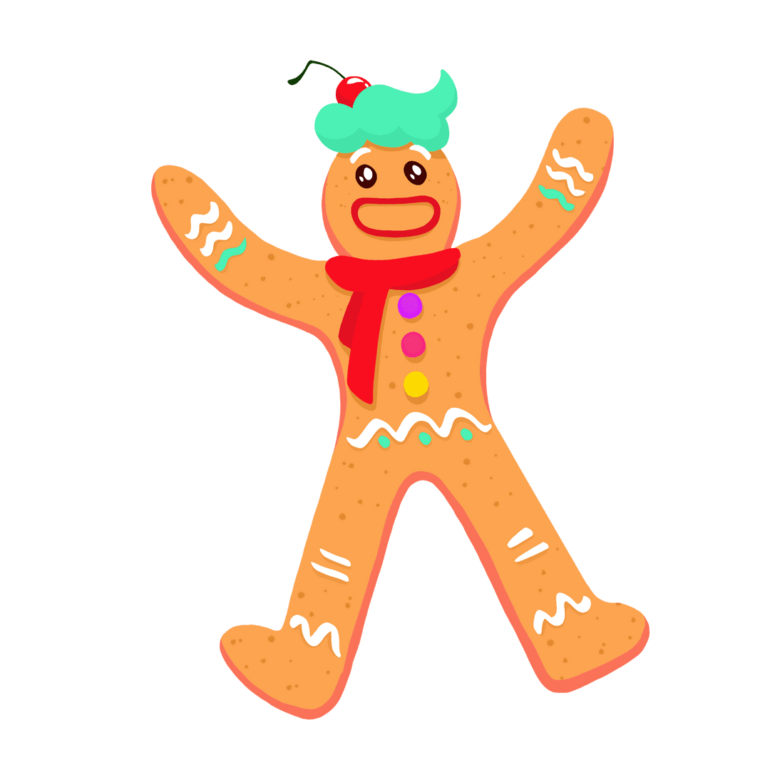 Cheerful Gingerbread Cookie with Cherry Hat on Transparent Background