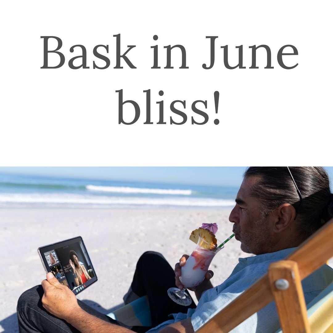 Beach Relaxation: Man Enjoying Drink and Video Call