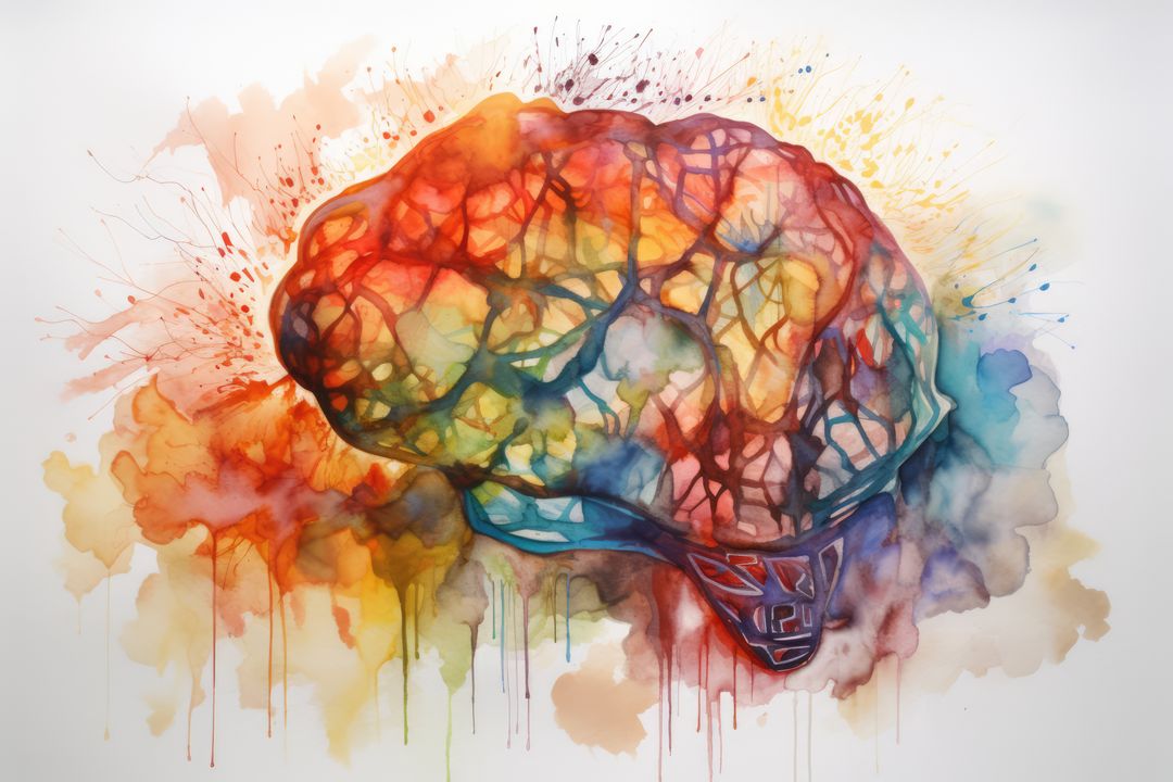 Brain with colourful stains on white background, created using generative ai technology - Free Images, Stock Photos and Pictures on Pikwizard.com