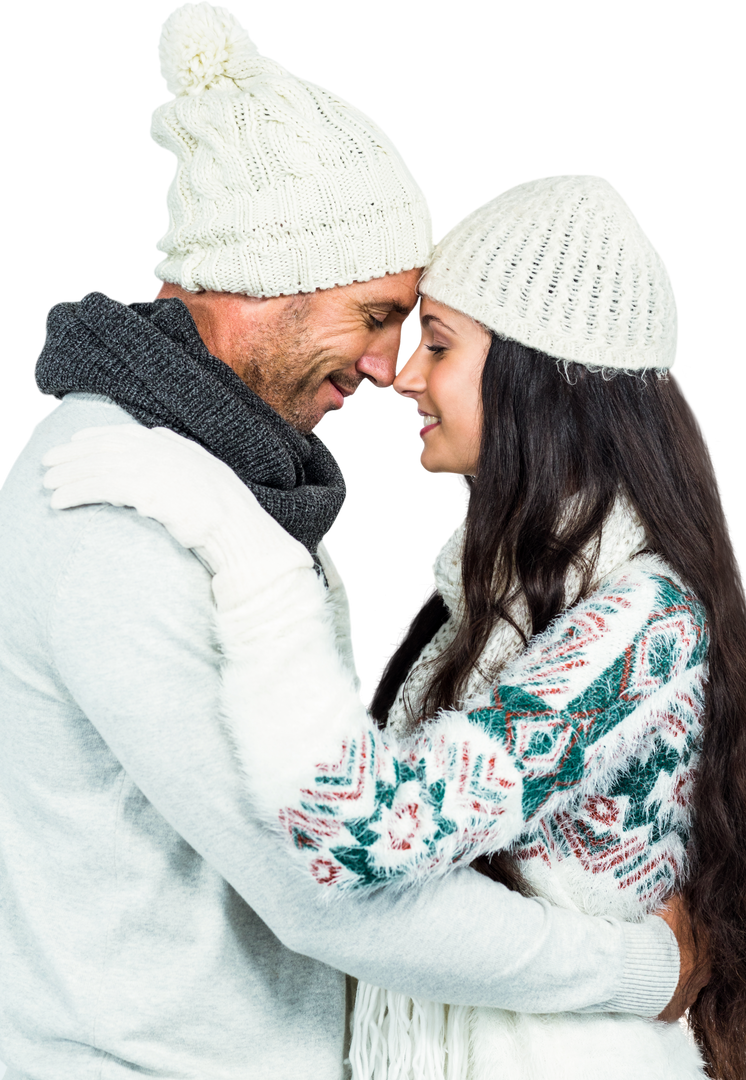 Transparent Smiling Couple in Winter Apparel Embracing Affectionately - Download Free Stock Images Pikwizard.com