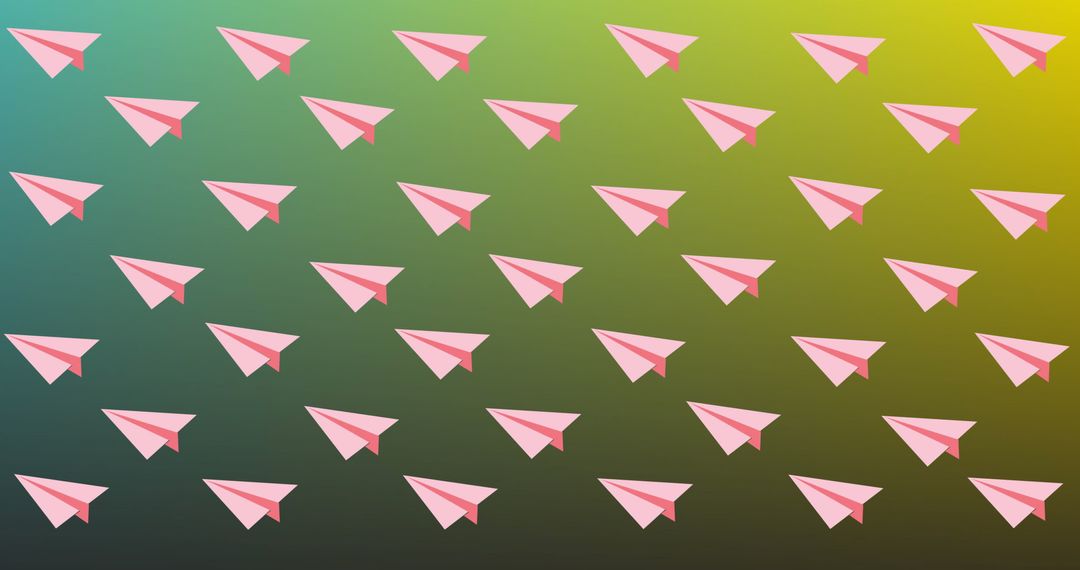 Pink Paper Planes Flying on Gradient Background