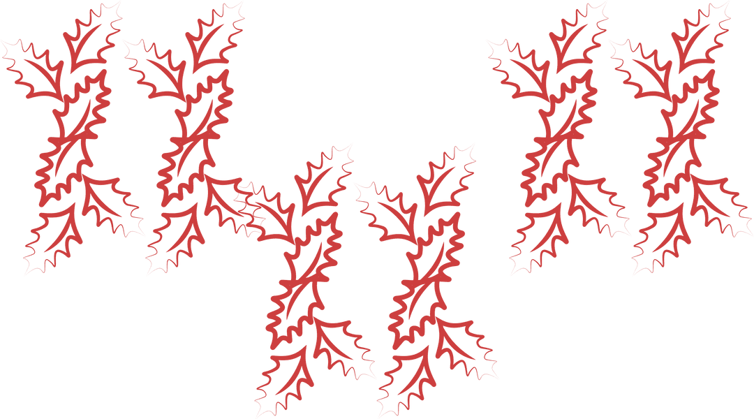 Red Holly Leaves Pattern on Transparent Background for Christmas