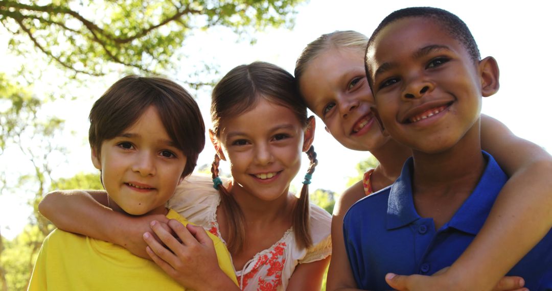 Diverse Group of Happy Children Embracing Outdoors - Free Images, Stock Photos and Pictures on Pikwizard.com