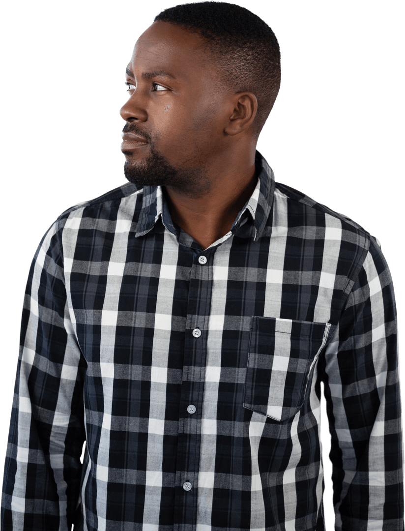 African American Man Looking Sideways on Transparent Background