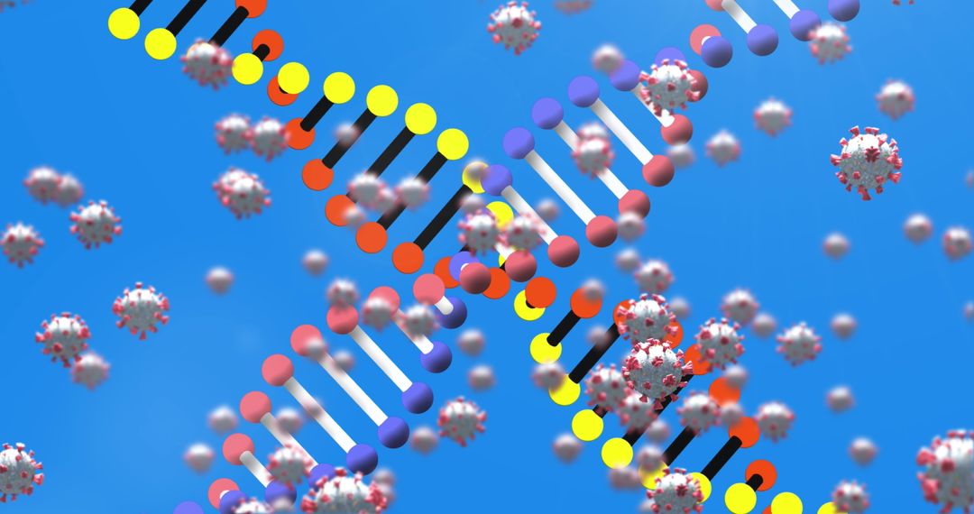 DNA Helix with Coronavirus Cells Representing Pandemic Impact