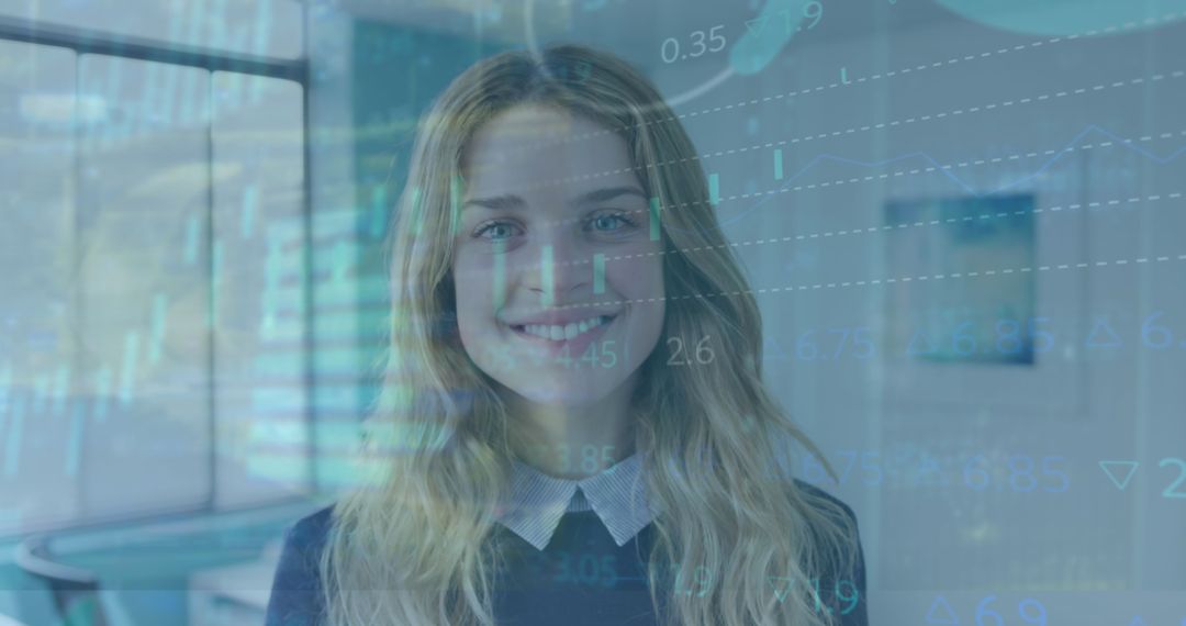 Smiling Female Doctor with Digital Data Overlay