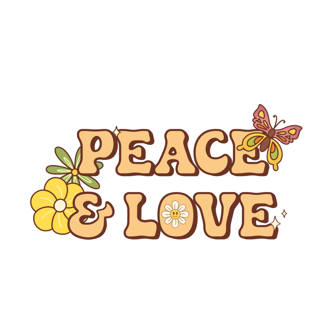 Peace and Love Design with Floral and Butterfly Elements Transparent Background