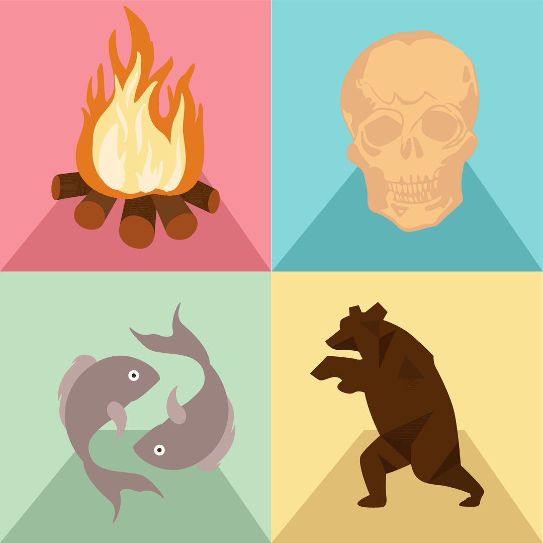 Minimalist Flat Design Nature Symbols on Transparent Background