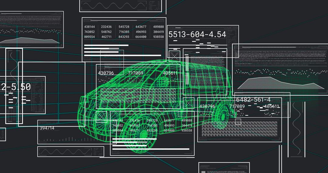 Neon Green Wireframe Car Within 3D Data Interface