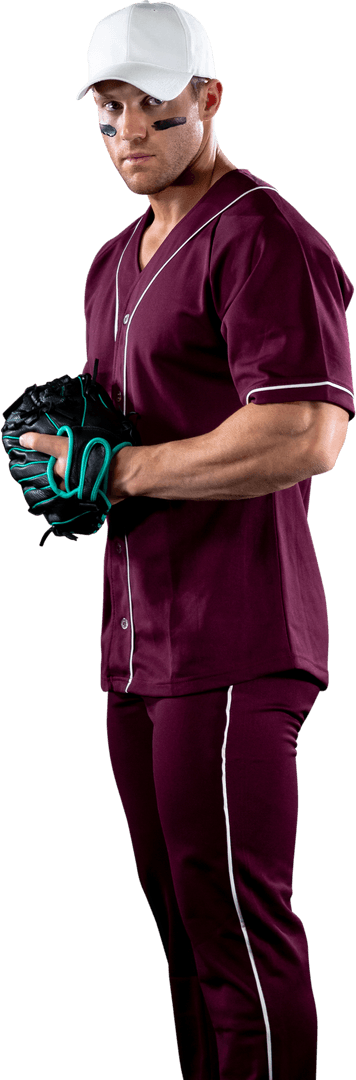 Baseball Pitcher in Uniform with Mitt Transparent Background