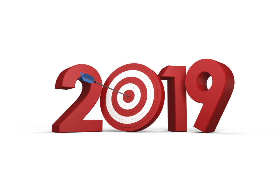 2019 in Red Fonts with Target on Transparent Background for New Year Celebrations