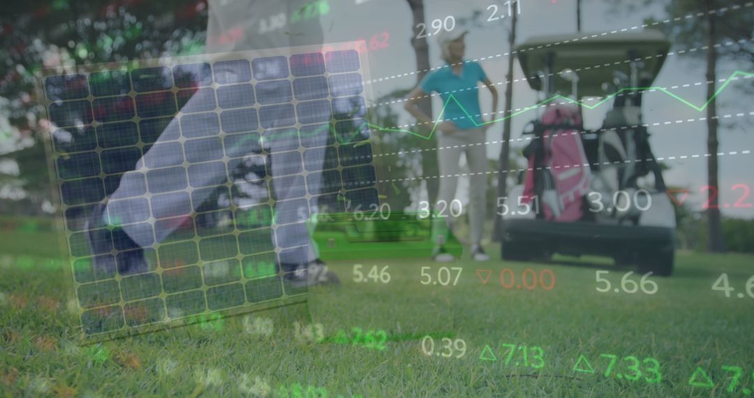 Golfer on Fairway with Financial Chart Overlay Symbolizing Professional Growth